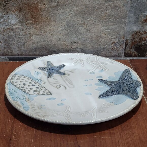 Cracker Barrel Starfish Mermaid Coastal Life Embossed 3D Dinner Plate Stoneware - Picture 6 of 11